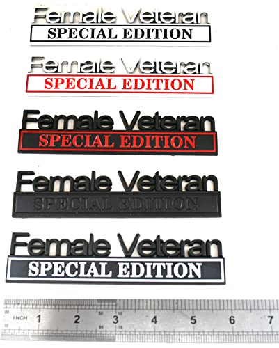 Image of Female Veteran Edition Special Emblem Car Decal, Warrior Soldier 3D Sticker, Female Veteran Special Edition Letters Car Badges, Accessories (Black /Red)