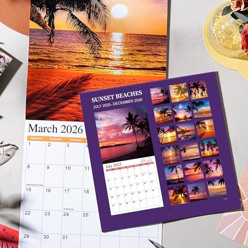 2025-2026 Wall Calendar BEACHES, 18 Months Hangable Wall Calendars, from Jul 2025 - Dec 2026, 12\" x 24\" (Open), Wall Calendar with Thick Paper