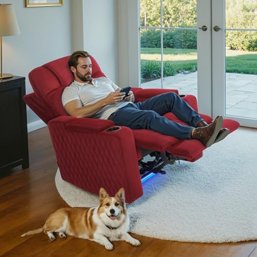 Image of MCombo Zero Gravity Oversized Power Recliner Chair for Adults with Power Headrest & LED Light, Fabric Recliner Chair for Living Room & Home Theater, USB & Type C Port, Armrest Storage HTS401
