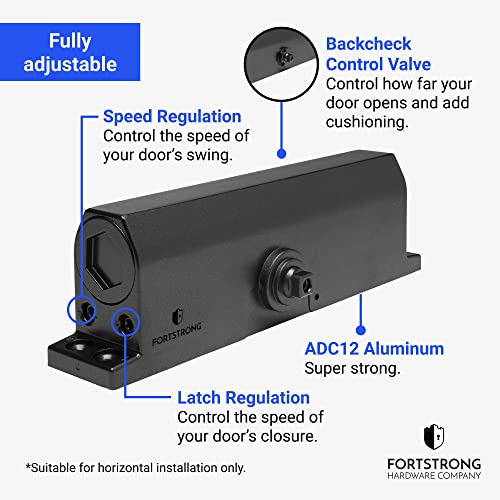 Door Closer Lightweight Commercial Door Closer Fs-6300B, Size 4, W/Fitting Template - Regular, Top Jamb Or Parallel Installation (Black) #TOP2