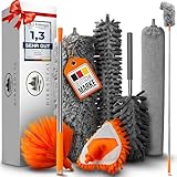 Birkental Staubwedel Teleskop lang ausziehbar bis 2,50m und waschbar, Staubwischer im 7 teiligen Set,Mikrofasern Staubmagnet Magic Duster,Staubfänger Haushalt und Gewerbe,Verbiegbare Eckbesen Stange