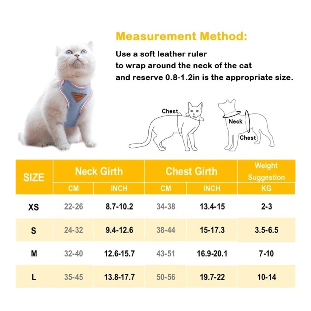 DCNIYT - Set di pettorina e guinzaglio per gatti, regolabile, a prova di fuga, per chihuahua e carlino, guinzaglio per passeggiate all'aperto (oro, XS, 2-3 kg)