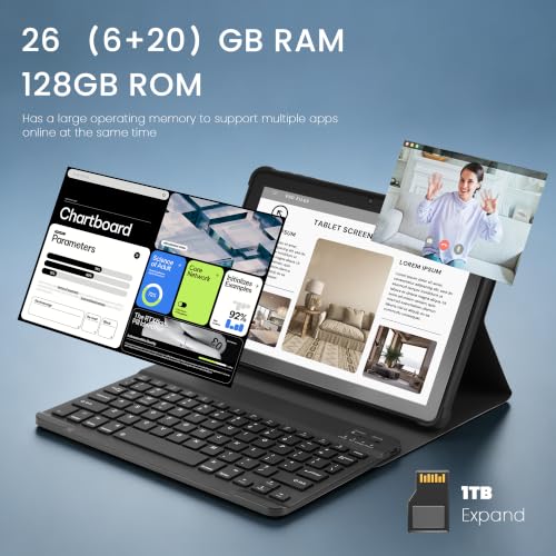 Paaxoo Android 16 Tablet, 25,7 cm (10,1 Zoll), HD IPS, 26 GB RAM, 128 GB ROM, WiFi（Grau – Ansicht 4