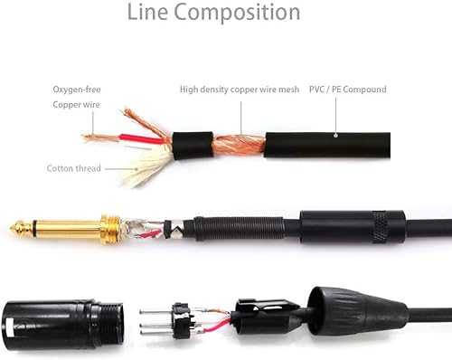 Miniatura 5 de NANYI Cable de micrófono de audio de interconexión TS macho a XLR macho de 0.250 in (14 pulgadas), negroaleación, adecuado para micrófonos,