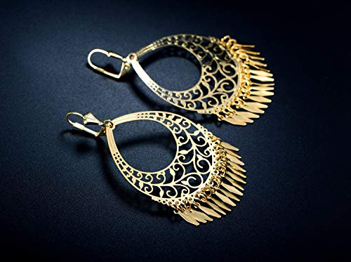 Barzel 18K Gold Plated Filigree Cut-Out Dangling Chandelier Earrings - Made In Brazil #TOP5