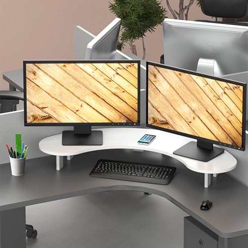 Supporto per doppio monitor, organizer da scrivania in legno curvo per una maggiore efficienza dello spazio di lavoro