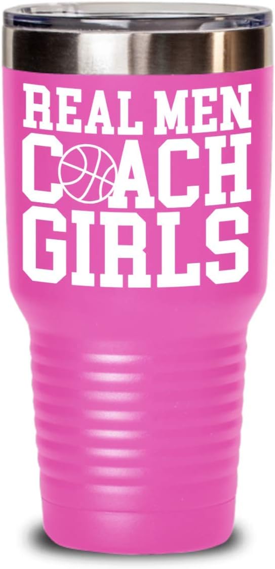 Funny Basketball Lover Insulated Tumbler Real Men Coach Girls Gifts for Basketball Sports Coaches Players Fans Novelty Coffee Mug Tea Cup Gift Idea fo