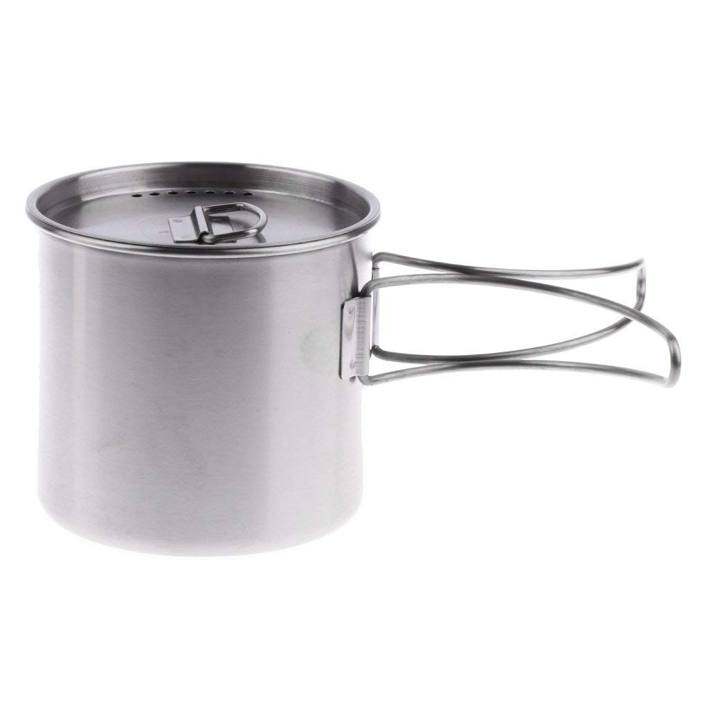 Tazza Da Campeggio In Acciaio Inossidabile Con Manico Pieghevole, 220/330/500 Ml, Con Coperchio E Custodia
