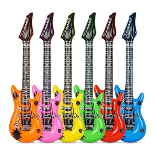 Inflatable guitar - 6 Pack Inflatable instruments for party decor blow up guitar Photo Booth Props inflatable party props Waterproof Assorted Colors Decorations for Weddings Birthdays Festivals