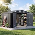 UDPATIO 10X8FT Outdoor Storage Shed,Metal Garden Shed for Backyard,Grey