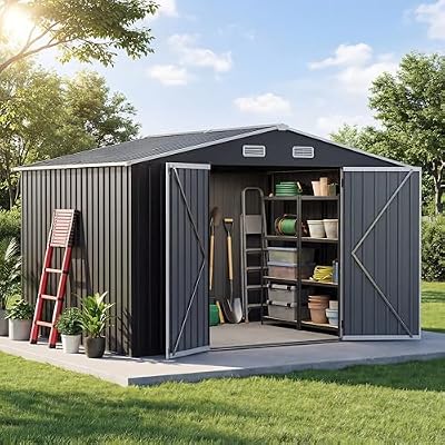 UDPATIO 10X8FT Outdoor Storage Shed,Metal Garden Shed for Backyard,Grey