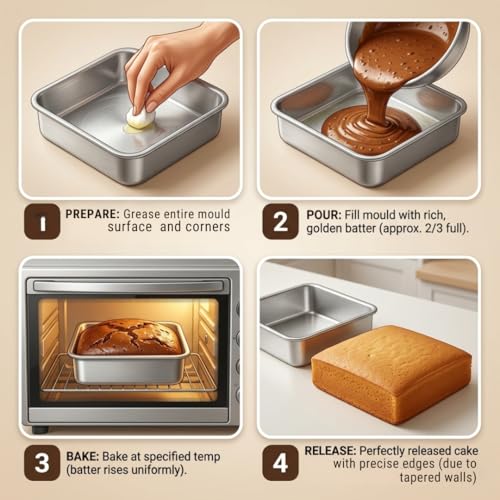 Image of Aluminium Square Cake Mould Set of 1 (6 inch) | Tapered Cake Tin Food Grade Baking Trays | Oven, OTG Safe | Lightweight, Durable, Easy to Clean | Ideal for Cakes, Brownies, Pastries & Desserts