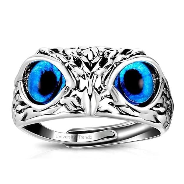 OWL BLUE EYES MENS SILVER DESIGNER MENS RING (Adjustable)-image-38