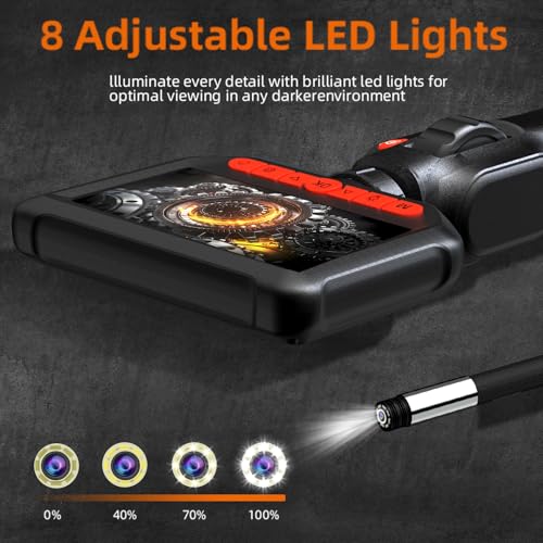 Image of Two-Way Articulating Borescope, 1080P HD Industrial Inspection Endoscope Camera with 8 LED Lights, 5ft Semi-Rigid Flexible Snake Probe, IP67 Waterproof for Automotive, HVAC, Plumbing Repair Tools