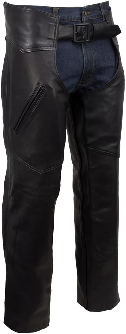 Milwaukee Leather USA MADE MLCHM5001 Men's Black Cloak Classic Premium Leather Motorcycle Chaps - XX-Large