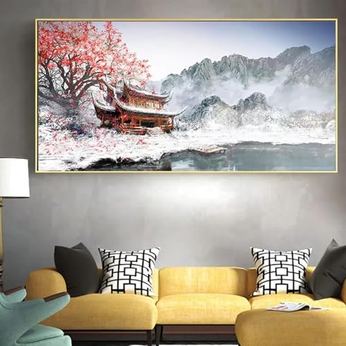 Peinture murale paysage d'hiver enneigé déco tableau sur toile cadre