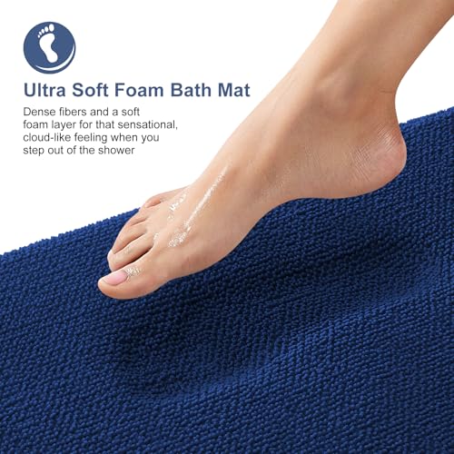 Image of OLANLY Thick Memory Foam Bathroom Runner Rugs 47x24, Extra Soft Absorbent Long Bath Rug, Quick Dry Bath Mats, Non-Slip, Machine Washable Mat for Bathroom, Tub and Shower, Home Decor Accessories, Navy
