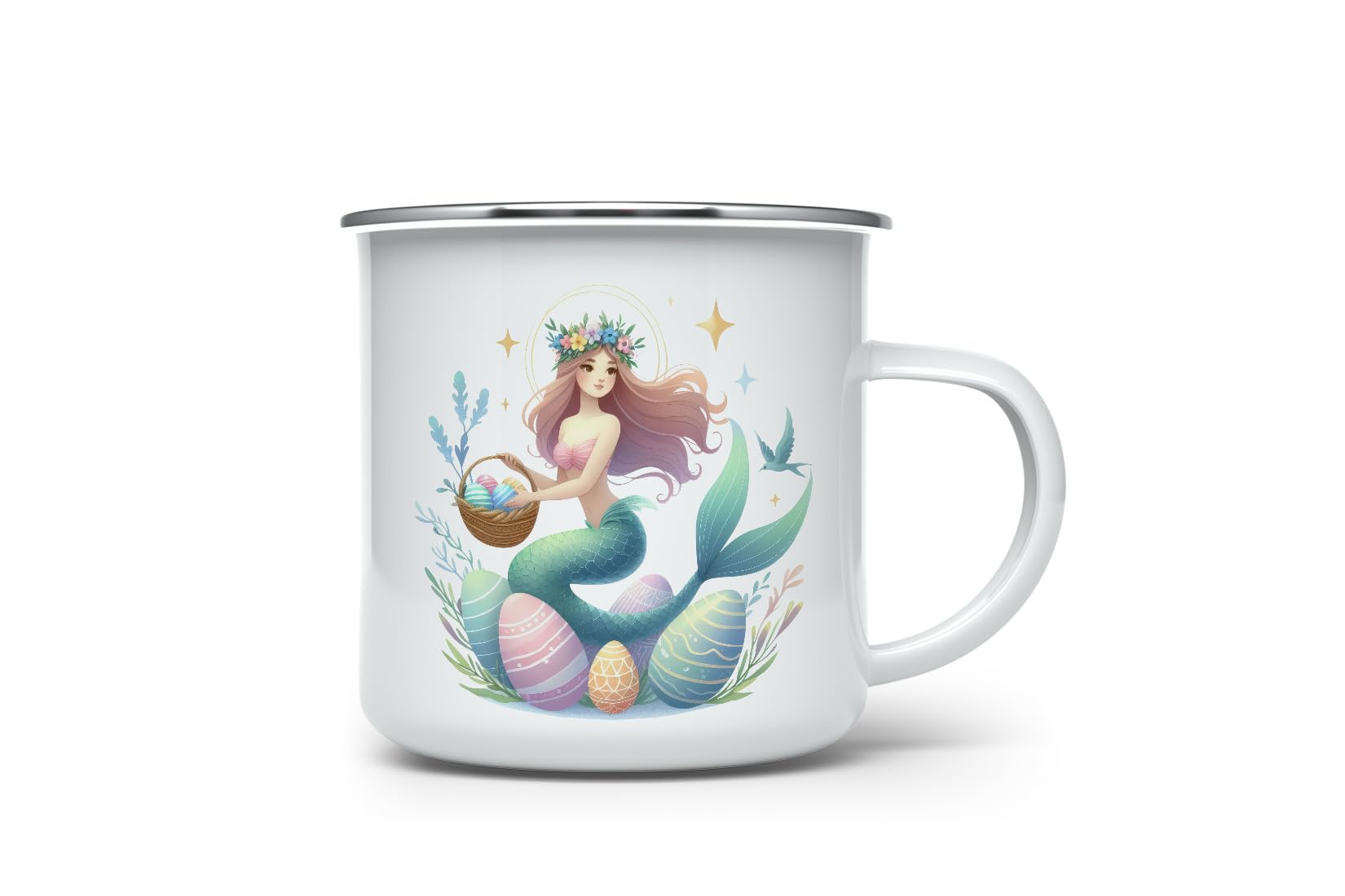 MAXIKIWI - Durable Enamel Coffee or Tea Camping Mug for Indoor Outdoor Use - Easter Fairy Mermaid - 350ml