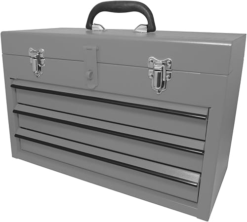 Surtek CM3G Grey Metal Tool Box with 3 Drawers 11" x 18" x 9"