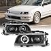 For Honda Civic CRX Black Bezel Halo Ring Design Projector Headlights Front Replacement Left + Right