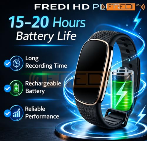 Image of FREDI HD PLUS Voice Recorder Device 16GB Wrist Band Voice Recorder Digital Bracelet Audio Recorder with LCD Display Voice Activated Recording 15-20 Hours Battery One Click Recording MP3 Playback