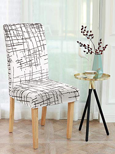 Image of Cortina Dining Chair Slipcovers | Protection Chair Covers | Abstract Print, White Tweed Design, Removable, Washable | Universal Fit Super Soft Stretchy Polyester Spandex | Kitchen, Hall | Pack of 4