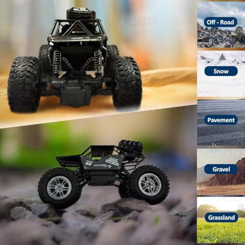Image of Remote Control Rock Crawler Car for Kids | 4WD Off Road RC Car with Rechargeable Battery, High Speed Motor, Shock Absorber, Light | All Terrain Monster Truck Toy for Boys Girls