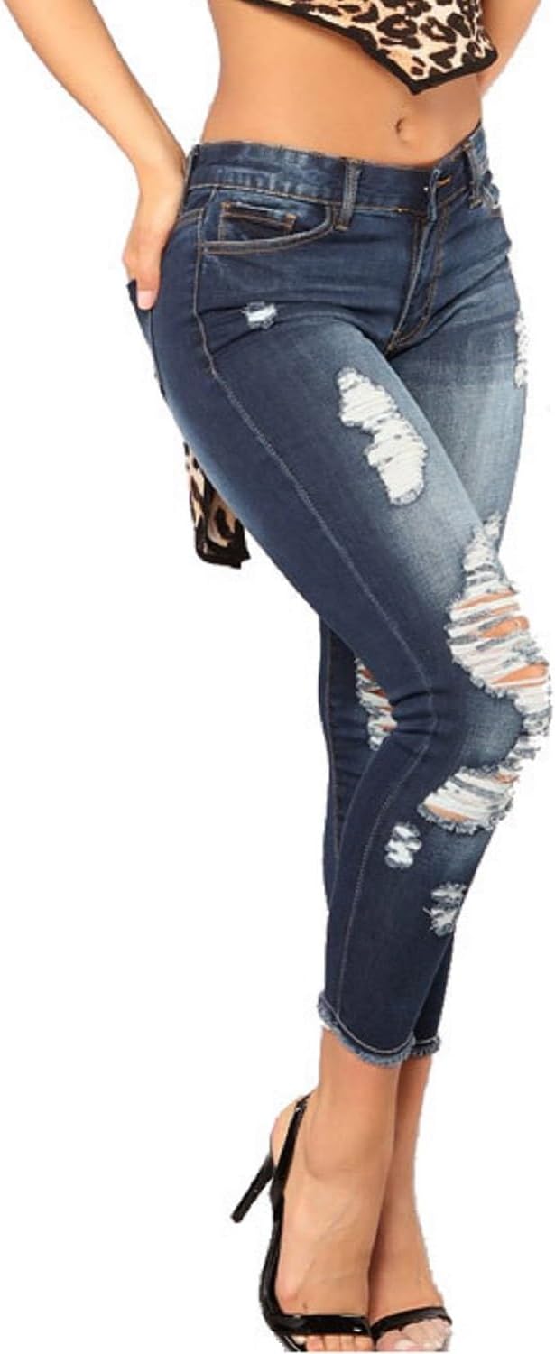 Women's Stretchy Ripped Jeans Distressed Skinny Denim Pants - Image 2