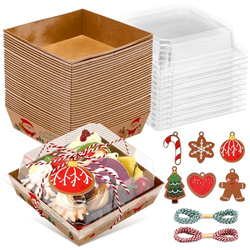 Sliner Christmas Paper Charcuterie Boxes with Clear Lids Mini Charcuterie Box Disposable Dessert Boxes for Sandwich, Cookie, Sushi, Cake Slice, Strawberries(24)