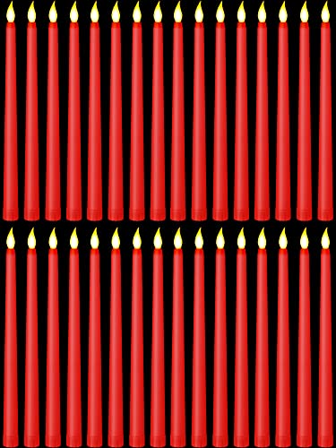Image of Treela 24 Pcs Flameless Taper Candles Battery Operated ulkB Fake Candles Light LED Candle Sticks Flickering Tapered for Wedding Anniversary Holiday Decoration(Basic,11 Inch,Red)