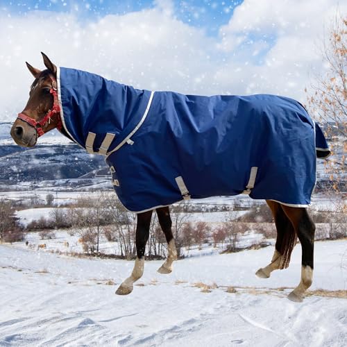 Image of 1200D Oxford Waterproof Warm-Keep Horse Turnout Blanket with Detachable Neck Cover,Heavy Weight Winter Turnout ,Horses Care Blanket Horse Rain Sheet (135CM)