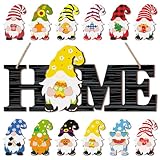 Yookeer 13 Pcs Interchangeable Home Gnome Wood Sign 3D Valentine Spring Seasonal Door Decor Rustic Farmhouse Home Decoration for Holiday Wall Decor Gift(Black and White Stripes)