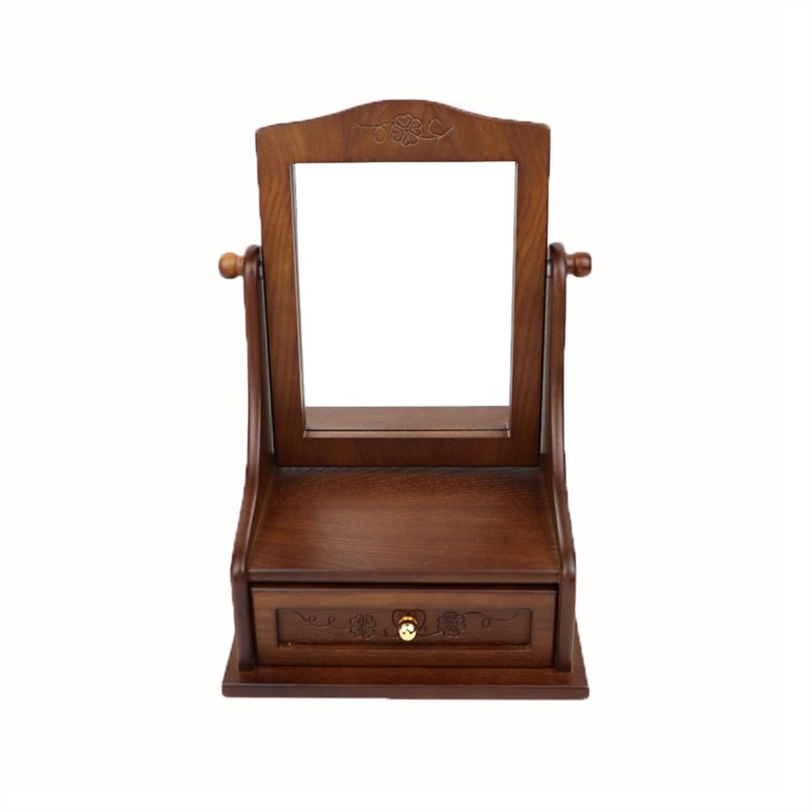 LJHFG63KUYT Vanity Mirror Deluxe Wooden Desktop Makeup Mirror Large Organizer Vintage Dressing Household Household Personal