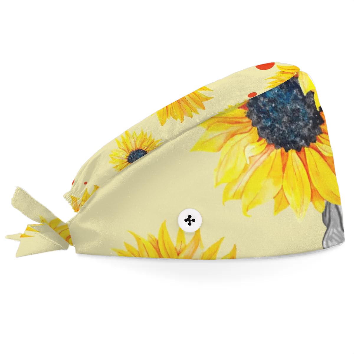 Mularoka Hand Painted Skull Sunflower Working Caps with Button Sweatband Comfortable Adjustable Bouffant Hats Work Hat for Women Men