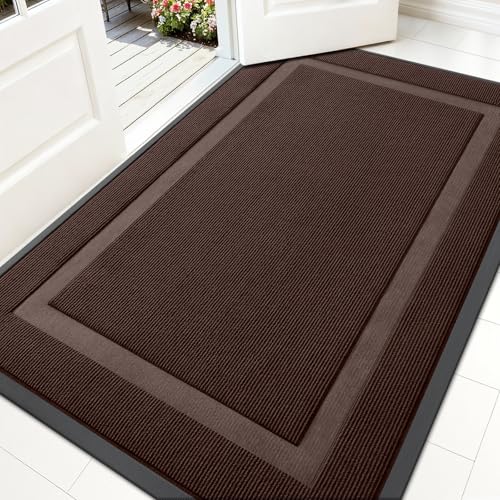 Image of OLANLY Front Door Mat Indoor Outdoor Entrance, Waterproof All-Season, All-Weather Doormat, Sturdy Natural Rubber, Fade Resistant, Low Profile, Easy Clean Patio Porch Entryway Mat, 59x34, Dark Brown