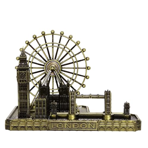 IUXROBU The London Eye Big Ben Tower Bridge Statue d'église en métal Modèle de visite de la ville d'Angleterre Souvenirs Cadeau monument Décoration...