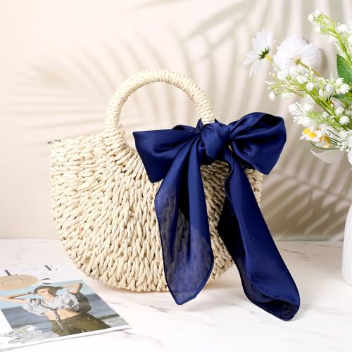 2PCS Headscarf for Women's Hair, 27.55x27.55 in, Scarf Satin Square Neck Head Scar, Solid Color Hairs Scarves for Women, Scarf Headband(Black, Navy Blue)3