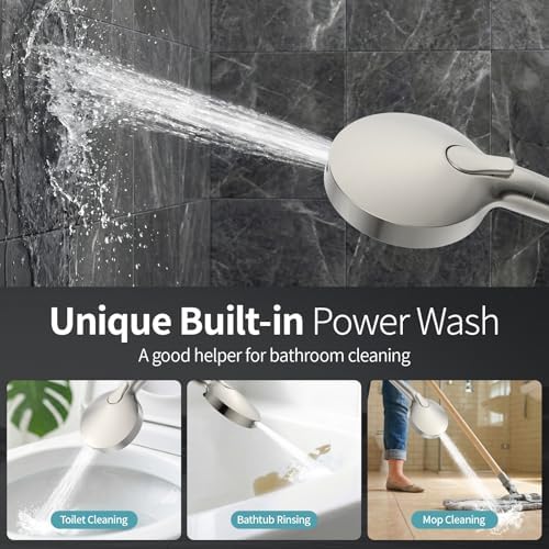 SR SUN RISE NSF Certified Filtered Shower Head with Handheld for Hard Water to Remove Chlorine High Pressure 9-Spray Setting (with Power Wash) Anti-Clog Nozzles(1Filter, Brushed Nickel) - 5