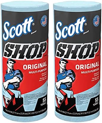 75130 Scott Single Rolls Blue Shop Towels Disposable 55 Sheets Pack 110 Total Paper Towels (2 PACK BUNDLE) Professional DIY Oil Absorbent Wipes 39.5 Sq Feet a Roll