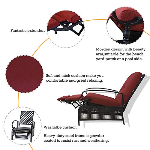 Kozyard Adjustable Patio Reclining Lounge Chair With Strong Extendable Metal Frame And Comfortable Cushions For Outdoor Reading, Sunbathing Or Relaxation (Burgundy) #TOP2