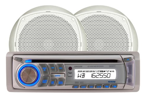 Dual Electronics AMCP400W Marine CD Receiver with LCD Screen, Weatherband Tuner, USB Inputs & a Pair of 6.5" Speakers, 3" Display