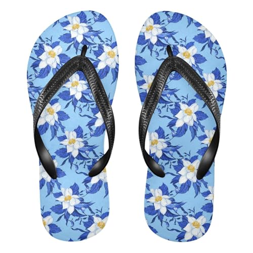 White Magnolia Leaves Flip Flops for Beach Thong Sandals Anti-slip Lightweight Shower Shoes for Summer Travel Swim