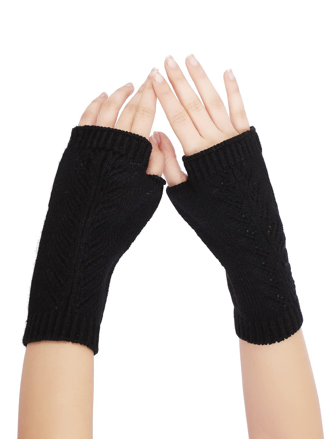 bharatasya Fine knitted Short Wool Warm Winter Mittens Gloves with Thumb Hole for Women-picture-30