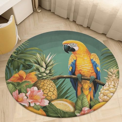 Alfombra pequeña de salón con diseño de pájaro y piñas 7