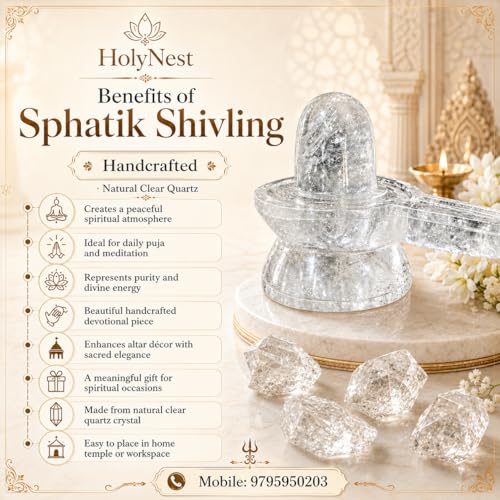 Image of Original Natural Sphatik Carat (Ct) Shivling Yoni Base (Jalhari) | Spatika Lingam Jaladhari | Clear Quartz Crystal Shiva Lingam Abhishekam, Pooja Meditation | Vastu Spiritual Idol (450 Grams)