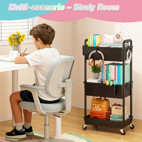 Image of SUNALLY Baby Diaper Caddy Cart, 3 Tier Rolling Diaper Cart with Lockable Wheels for Nursery Essentials, Large Capacity & Easy Assemble Diaper Storage Organizer for Newborn,New Mom, Black