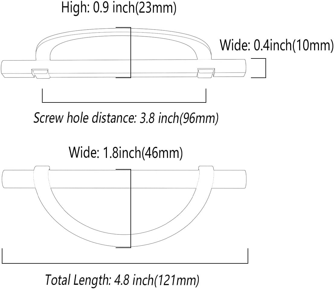 Alzassbg 6 Pack Matt Black and Nickel Cabinet Pulls, 3-3/4 Inch(96mm) Hole Centers Half Moon Metal Drawer Pulls Kitchen Hardware Cabinet Handles AL3902MB-SN