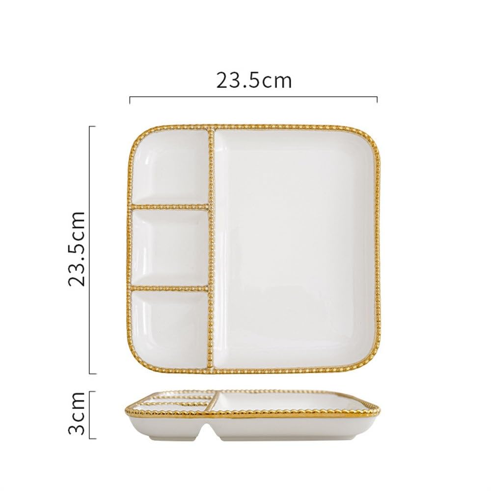 Assiettes compartimentées, Assiette Petit-déjeuner, Assiette Occidentale, Assiette compartimentée en céramique, Assiettes à dîner compartimentées (Blanches 23,5