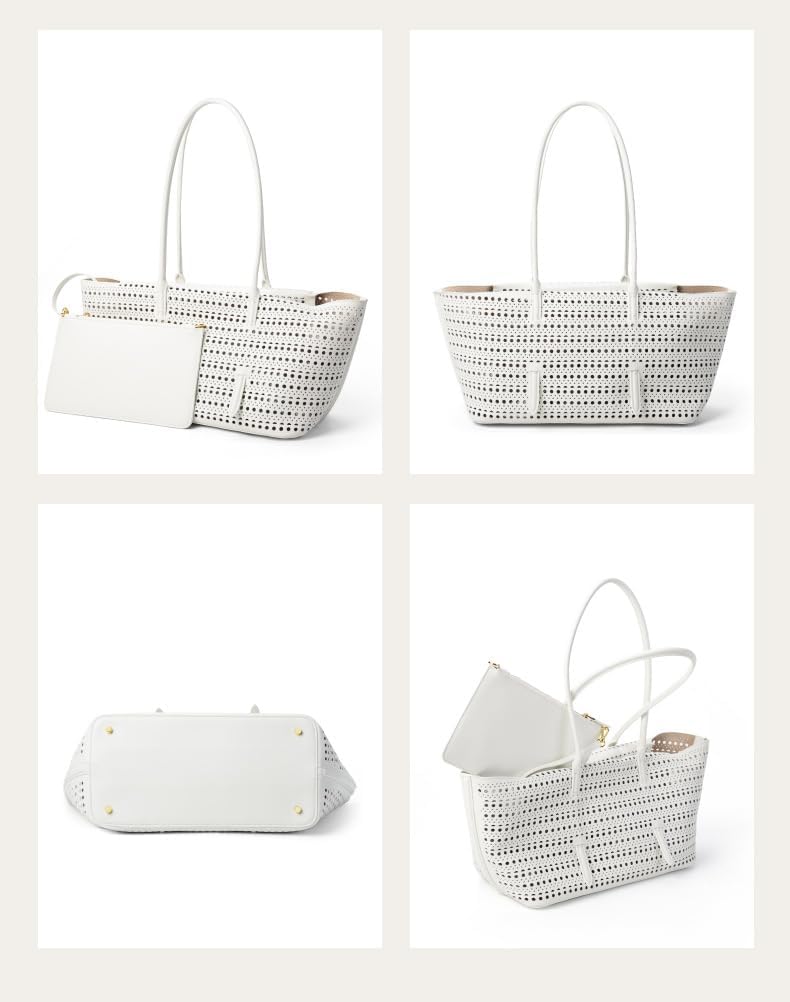 Genuine Leather Hollow Tote Bag for Women Large Summer Beach Shoulder Purse Top Handle Handbag Crossbody Satchels