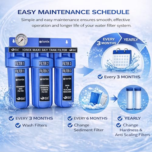 Image of IONIX Sky Tank filteration system with German Housings | Water filter for Flats /Water filter for Builder floors | Small size 12 inchesWhole house|, 1 Set, Blue